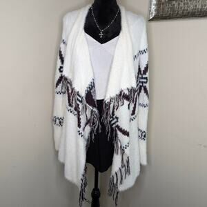 White fuzzy cardigan CAto size small